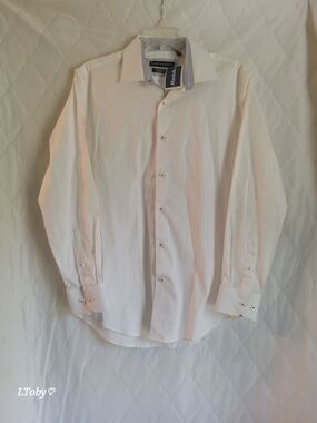 Report Collection White Men's Dress Shirt with Contrast Collar